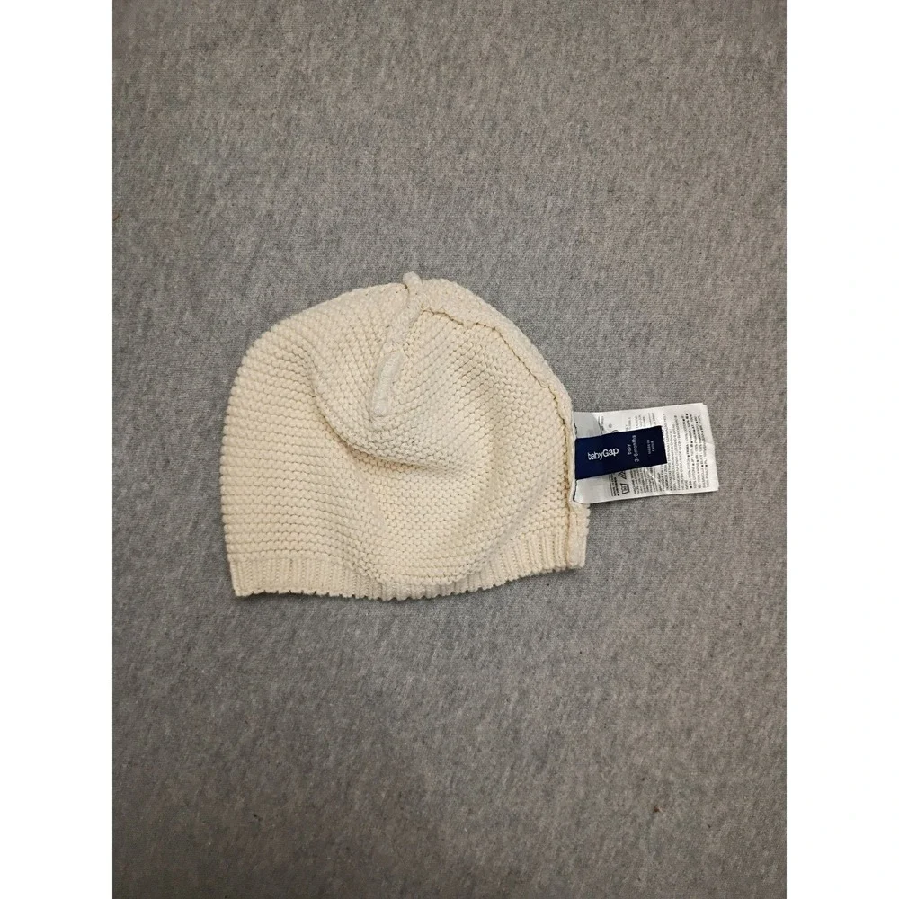 BabyGap Cream Knit Bear Ear Beanie Hat 3-6 Months Cotton Off White Infant
